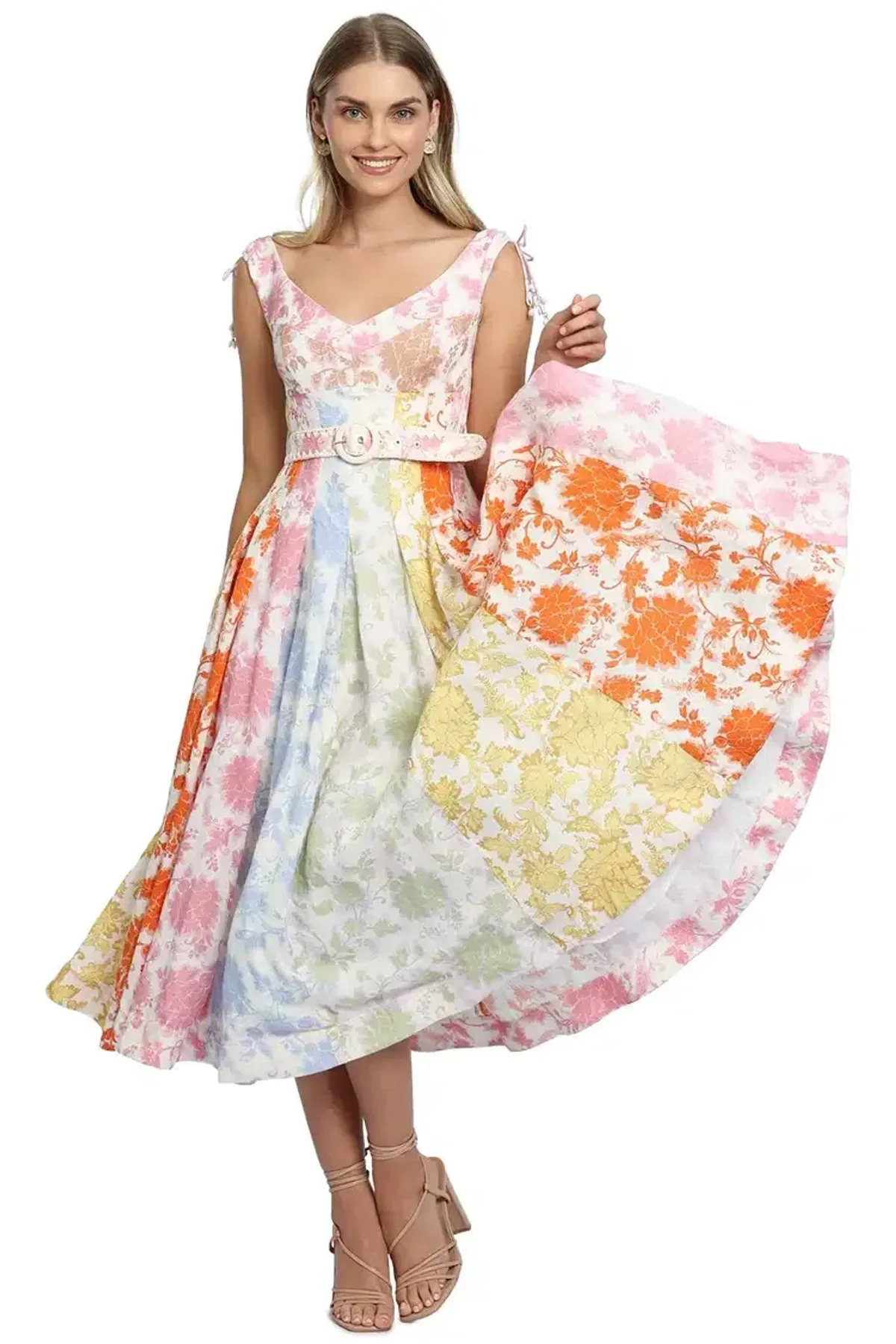 Zimmermann Postcard Spliced Midi Dress Multi Print Size 10 AU - Image 4