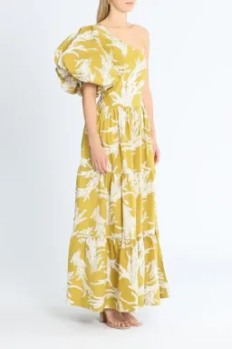 SWF Puff Sleeve Maxi Dress Khaki Print Size 12 for rent on The Volte - image 2