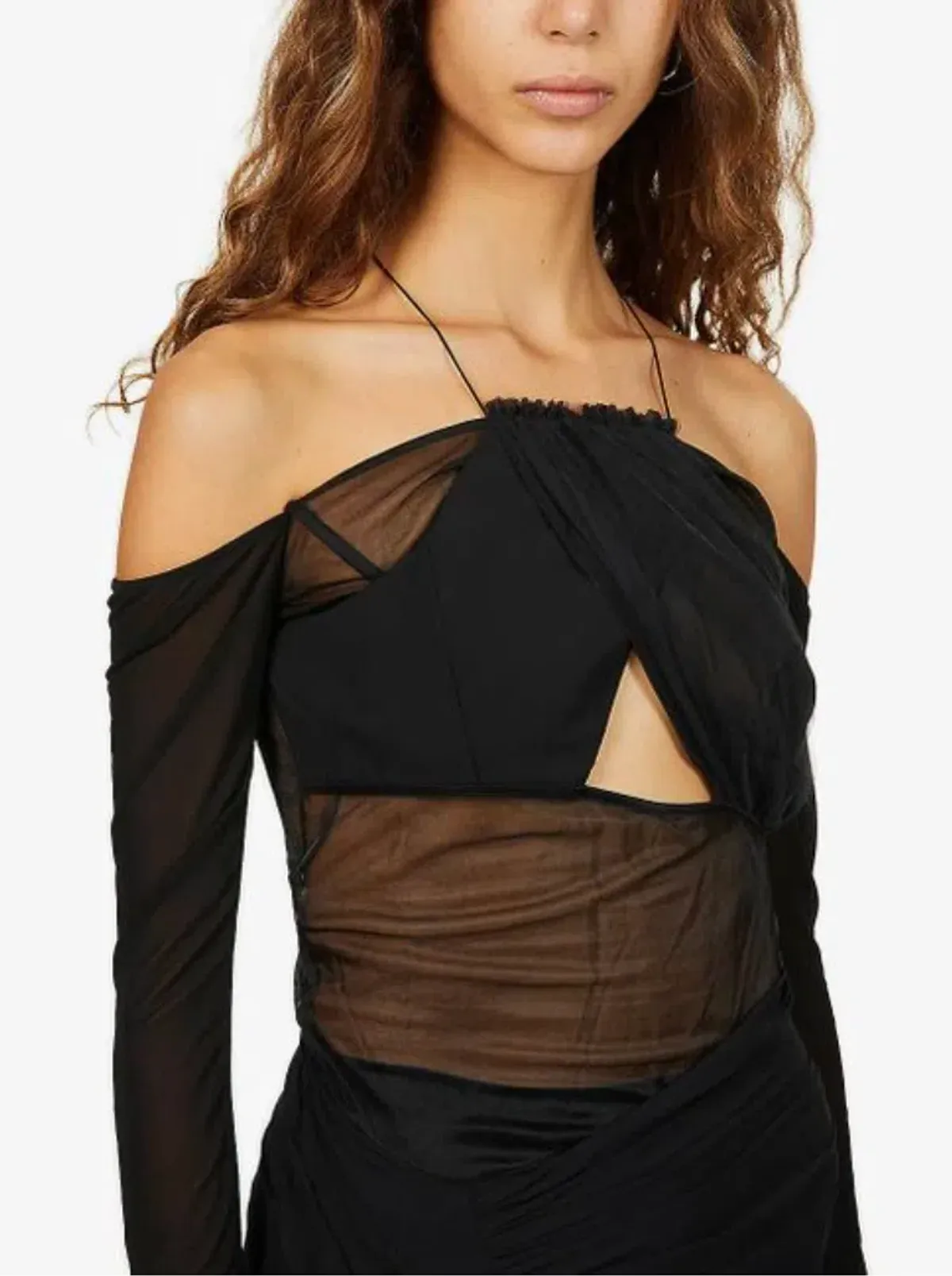 Nensi Dojaka Halterneck Sei-Sheer Ini Dress Black Size 8 - Image 3