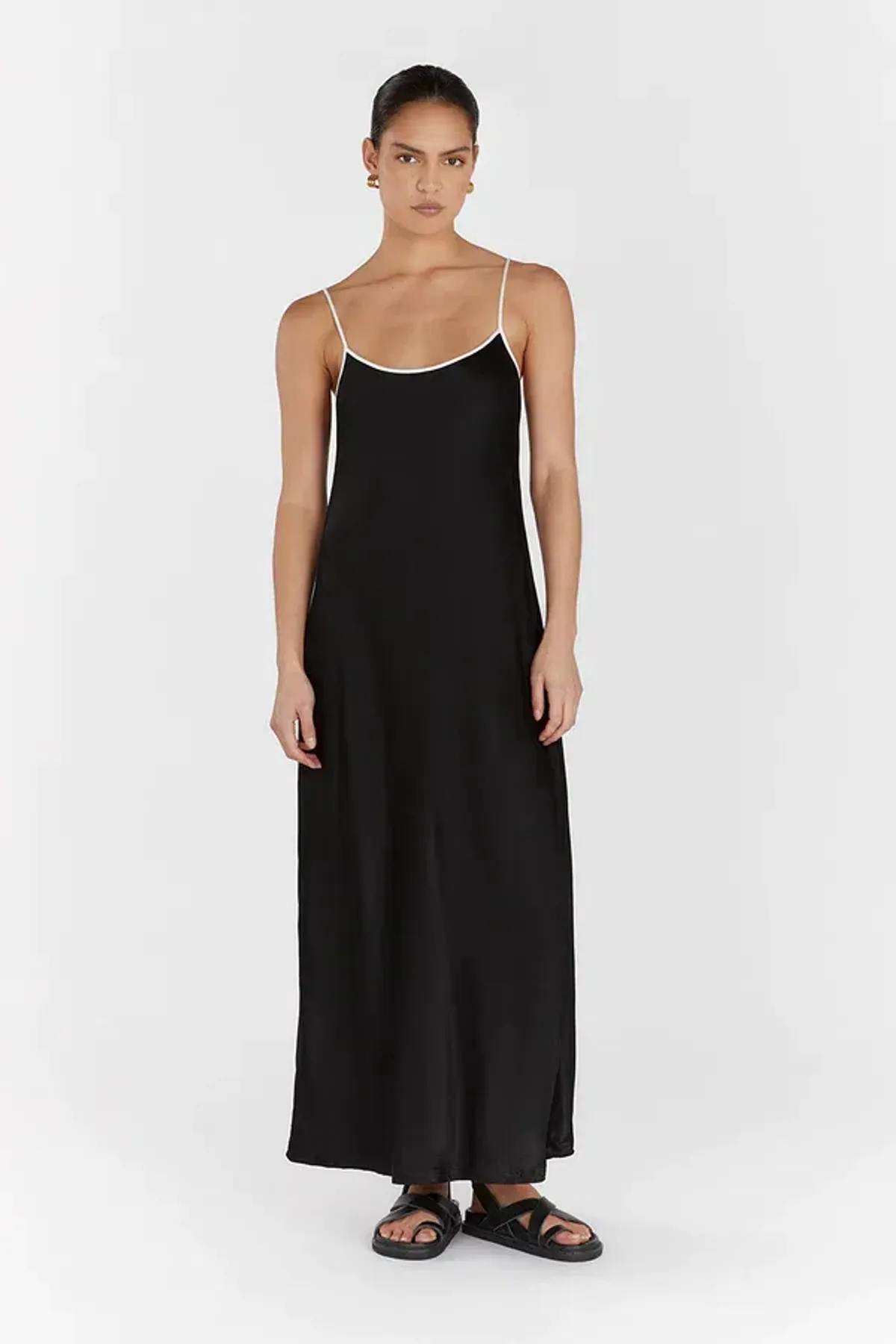 Dissh Letty Black Satin Contrast Dress Size 6 - Image 1