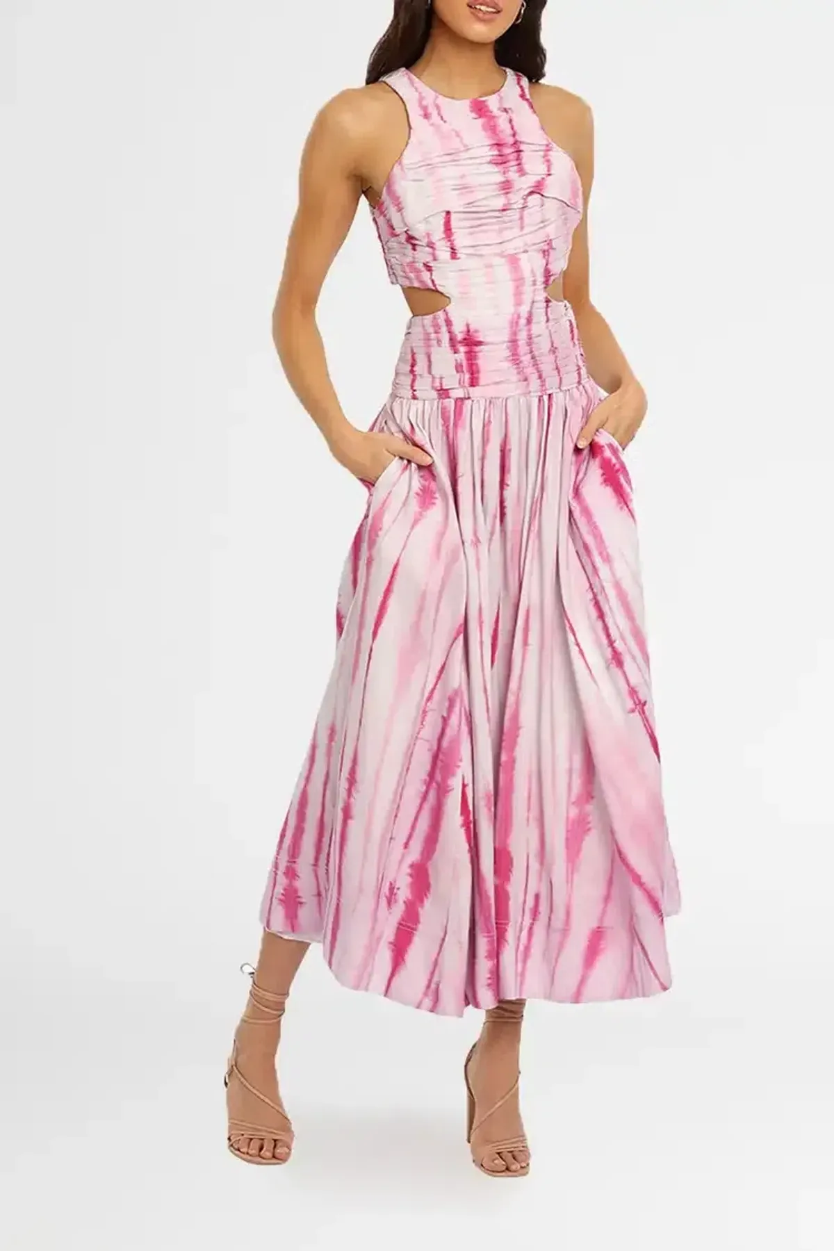  AJE Introspect Ripple Midi Dress in Pink Size 10 - Image 1