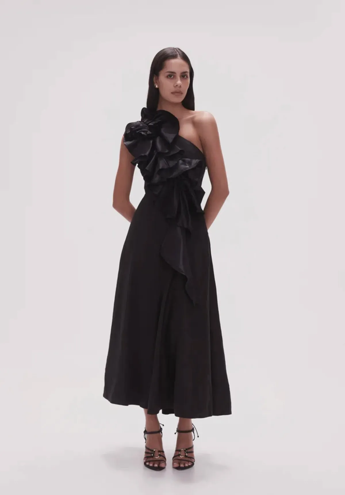 Aje Adelia Ruffle Midi Dress Black Size 8 - Image 1