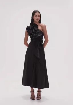 Aje Adelia Ruffle Midi Dress Black Size 8 for rent on The Volte - image 1