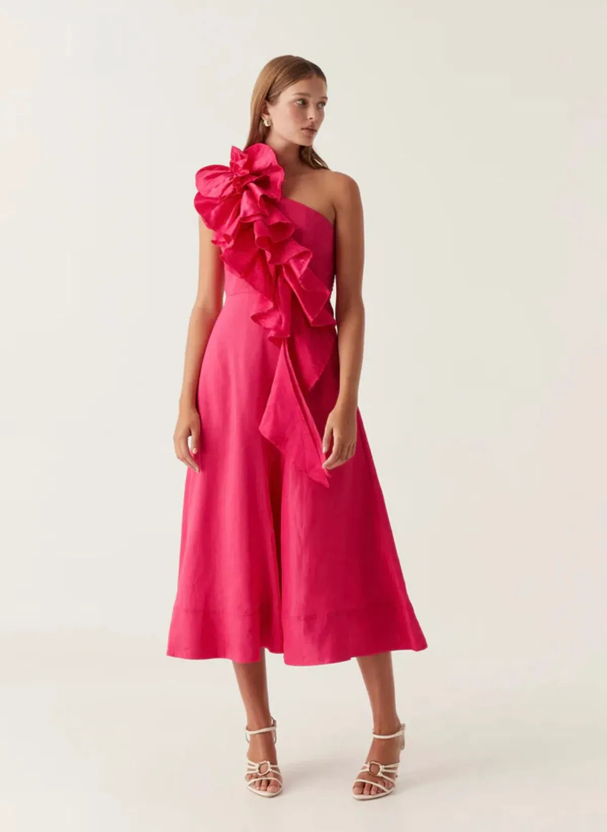 Aje Adelia Ruffle Midi Dress Bougainvillea Red Size 10 - Image 2