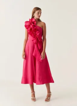 Aje Adelia Ruffle Midi Dress Bougainvillea Red Size 10 for rent on The Volte - image 2