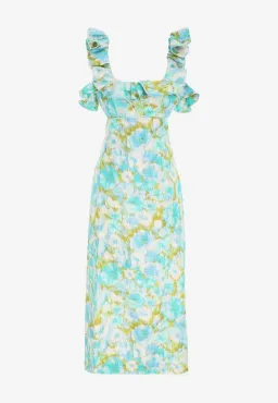 Zimmermann High Tide Frilled Midi Dress Aqua Ikat Floral Size 1 / AU 10 for rent on The Volte - image 3