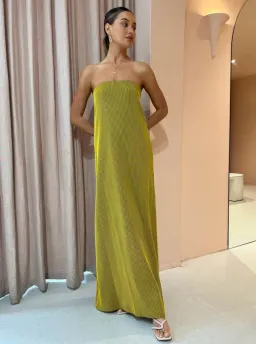 Camilla And Marc Izaro Maxi Dress Strapless In Yellow/Brown Size AU 6 for rent on The Volte - image 1