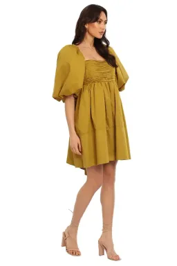 Aje Casabianca Puff Sleeve Mini Dress Olive Green Size 10 for rent on The Volte - image 3