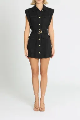 Aje Eloise Linen Logo Mini Dress Black Size 8 for rent on The Volte - image 1