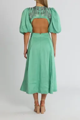 Aje Relic Beaded Midi Dress in Neptune Green Size 14 for rent on The Volte - image 3