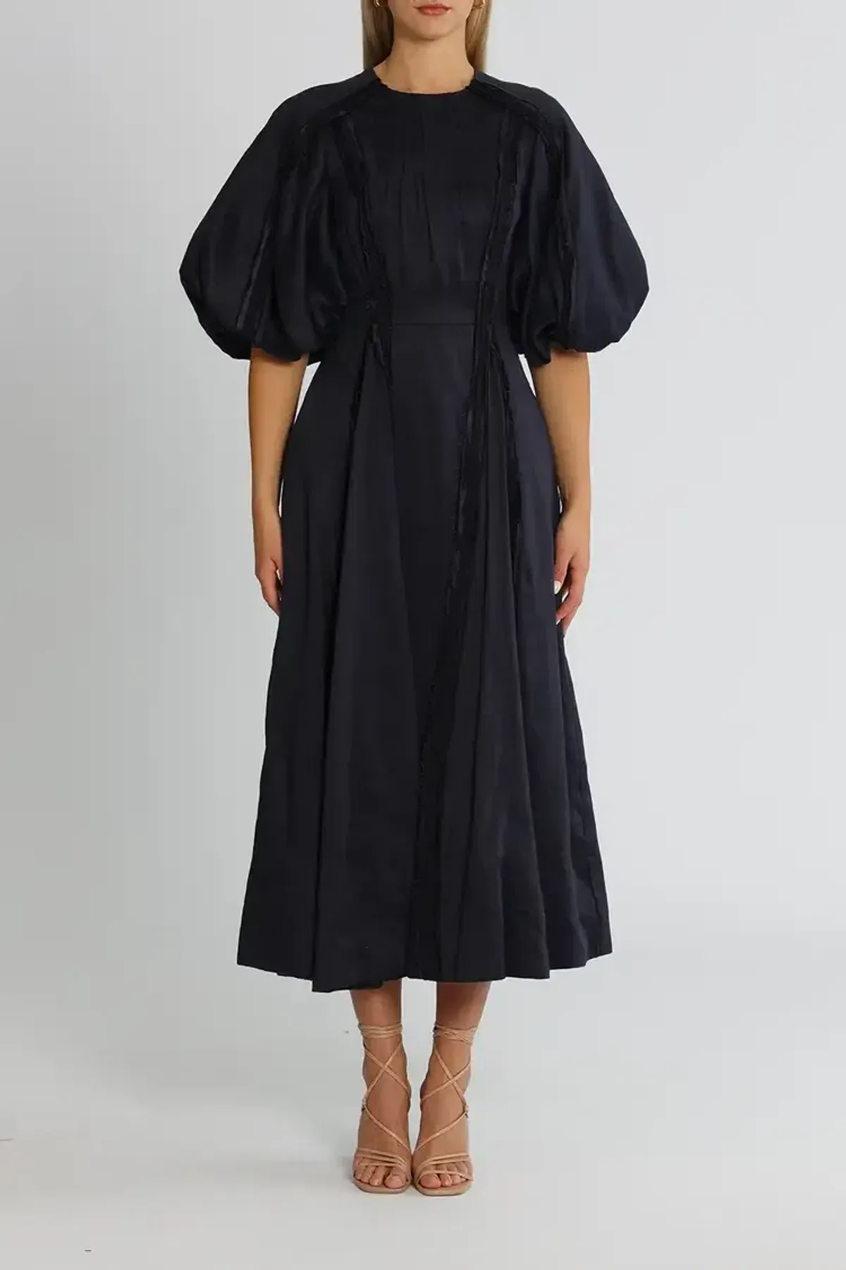 Aje Revitalise Puff Sleeve Midi Dress in Ink Size 6 - Image 1