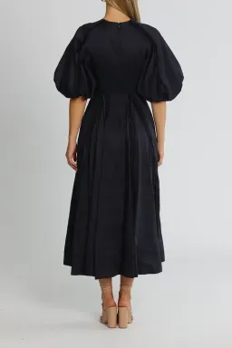 Aje Revitalise Puff Sleeve Midi Dress in Ink Size 6 for rent on The Volte - image 3