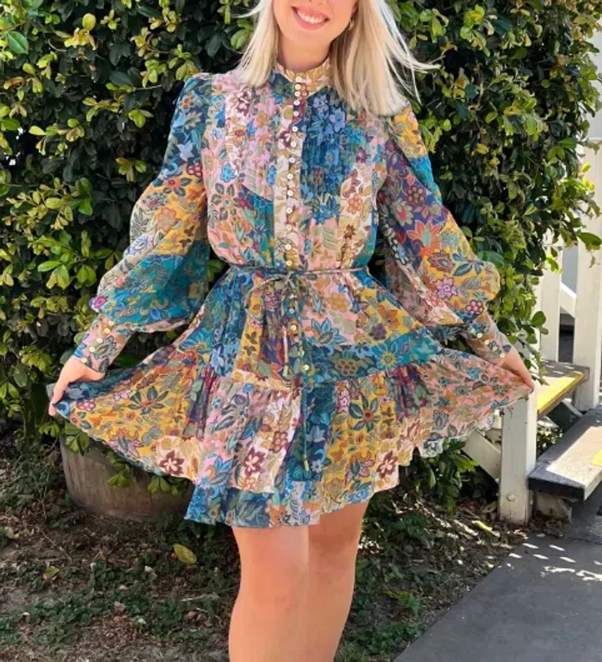 Alemais Bella Patchwork Mini Dress Floral Size 8 - Image 1