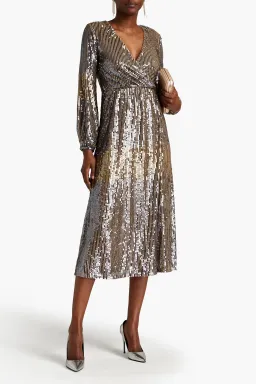 Raishma Wrap-Effect Sequined Tulle Midi Dress Silver Size 14 for rent on The Volte - image 1