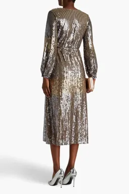 Raishma Wrap-Effect Sequined Tulle Midi Dress Silver Size 14 for rent on The Volte - image 2