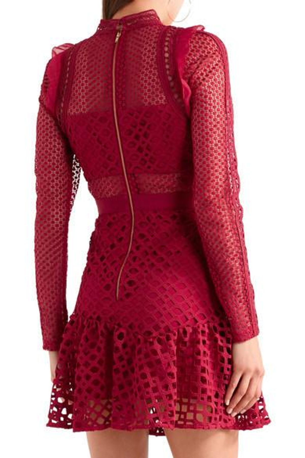 Self Portrait Ruffled Georgette-Trimmed Guipure Lace Mini Dress - Image 2