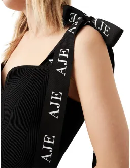 Aje Amber Knit Tie Shoulder Mini Dress Black Size 12 for rent on The Volte - image 4