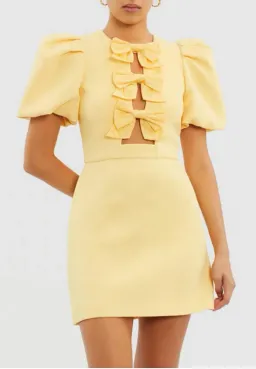 Rebecca Vallance Chloe Bow Mini Dress Yellow Size 10 for rent on The Volte - image 4
