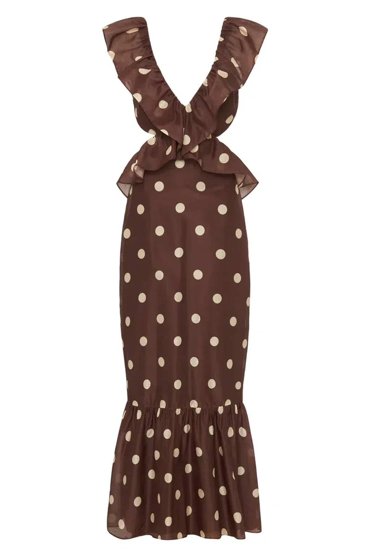 Sir the Label Vivi Frill Maxi Dress in Marlon Polka Dot Brown Size AU 8 - Image 3
