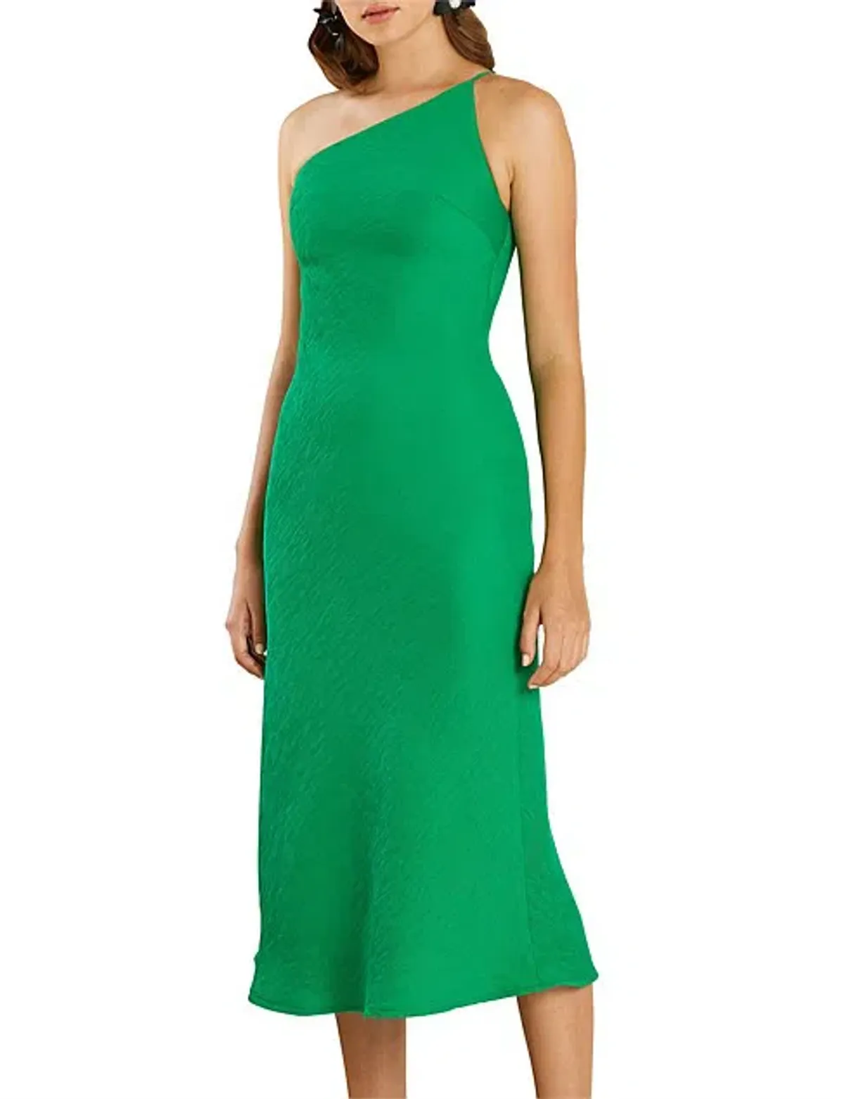 By Johnny Asymmetric Crimp Bias Midi Dress Green Size 14 - Image 2