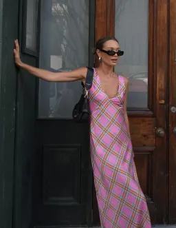 Steele Eadie Maxi Dress Pink Check Size XS / AU 6 for rent on The Volte - image 4