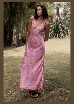 Steele Eadie Maxi Dress Pink Check Size XS / AU 6 for rent on The Volte - image 1