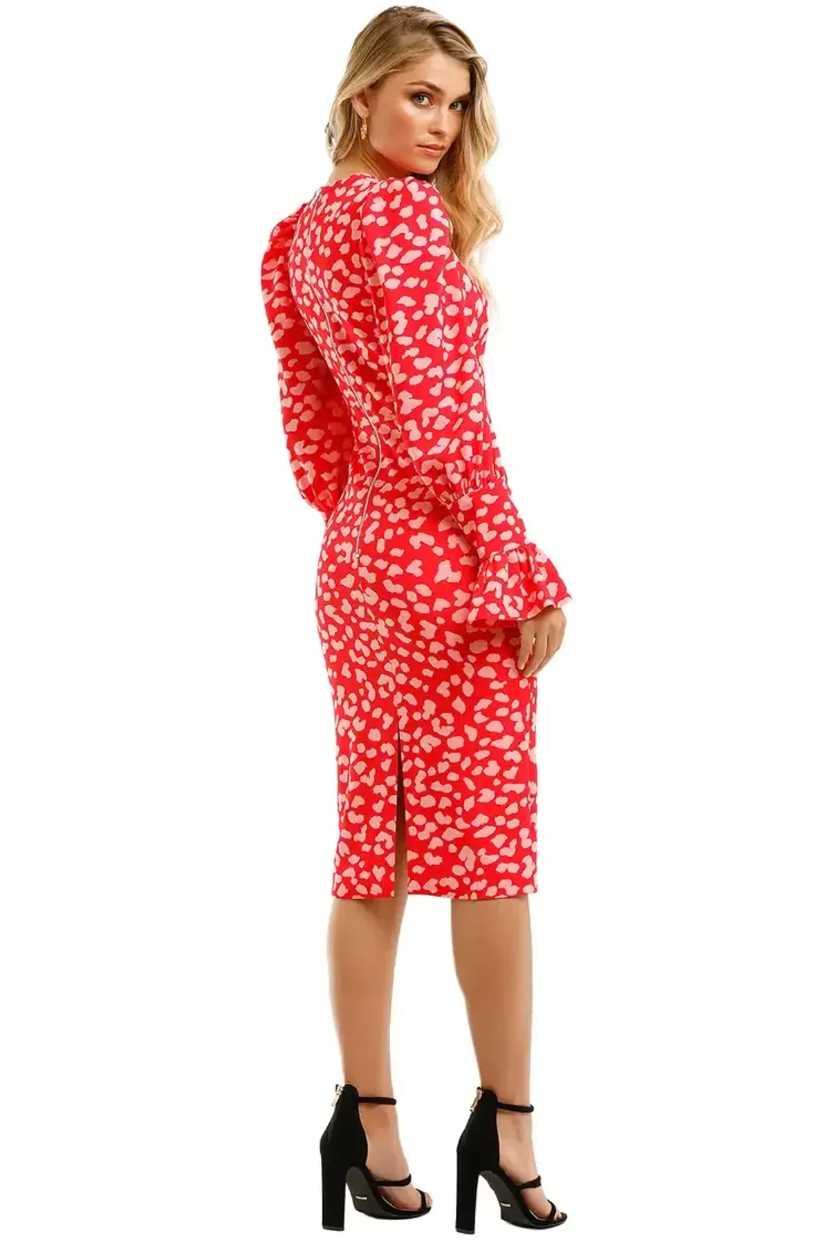 By Johnny Strawberry Leopard Tulip Midi Dress Print Size 8 - Image 3
