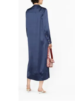 LouLou Studio Ara Satin Maxi Shirt Dress Navy Size M/Au 12 for rent on The Volte - image 2