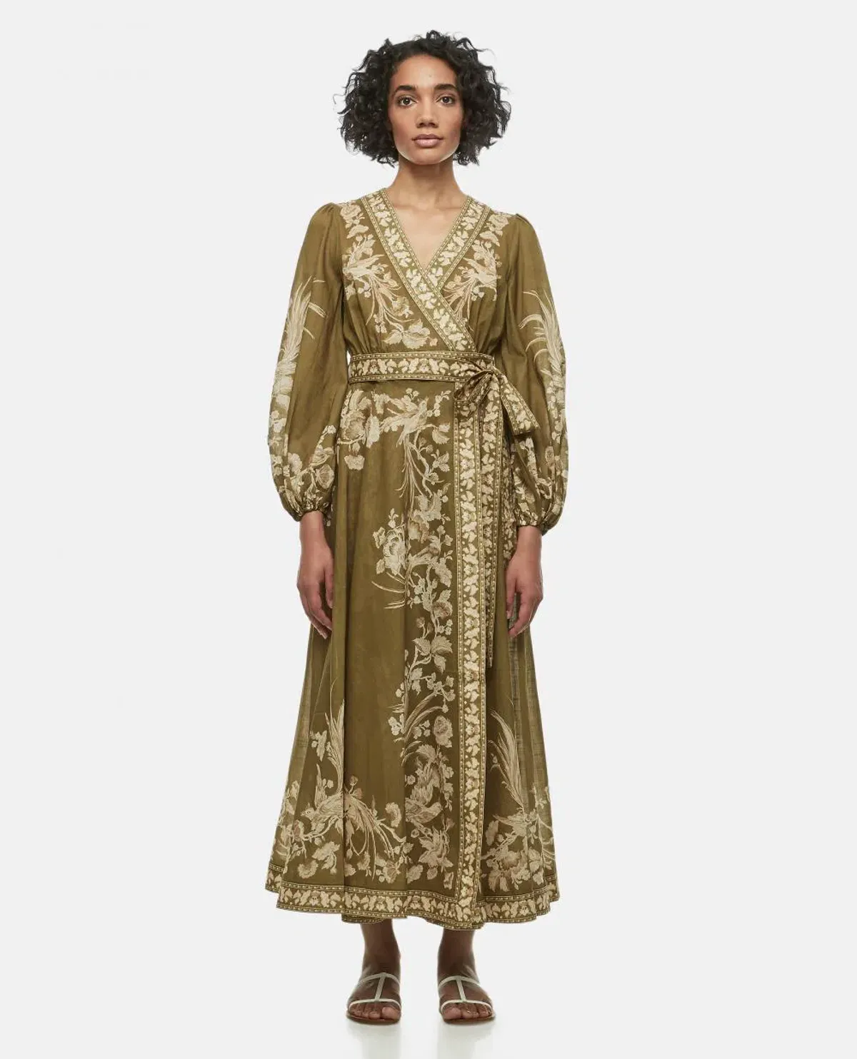 Zimmermann Anneke Cotton Voile Wrap Midi Dress in Olive Green Size 2/Au 12 - Image 1