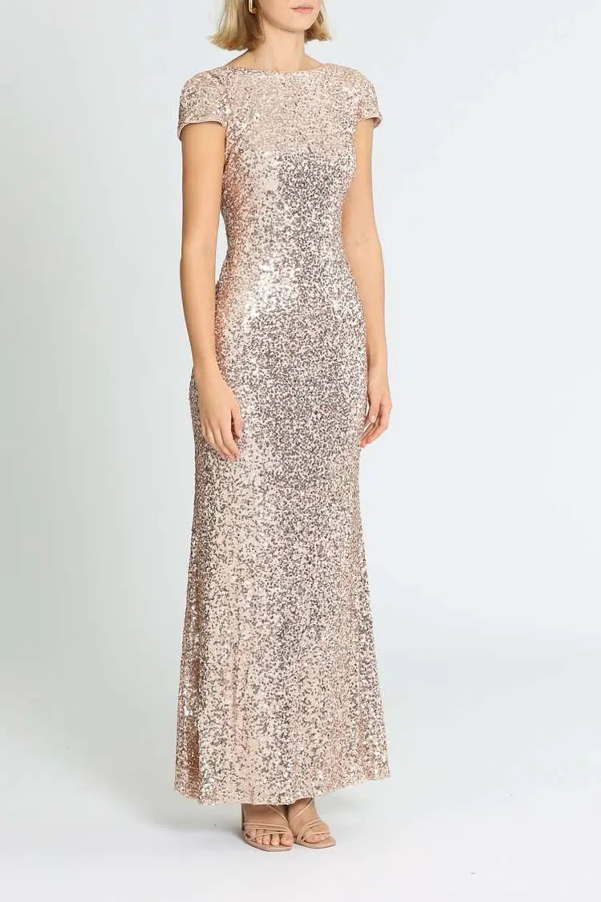 Badgley Mischka Sequin Cowl Back Gown Blush Size 6 - Image 2