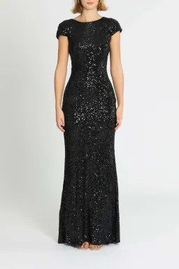 Badgley Mischka Sequin Cowl Back Gown Black Size 10 for rent on The Volte - image 1