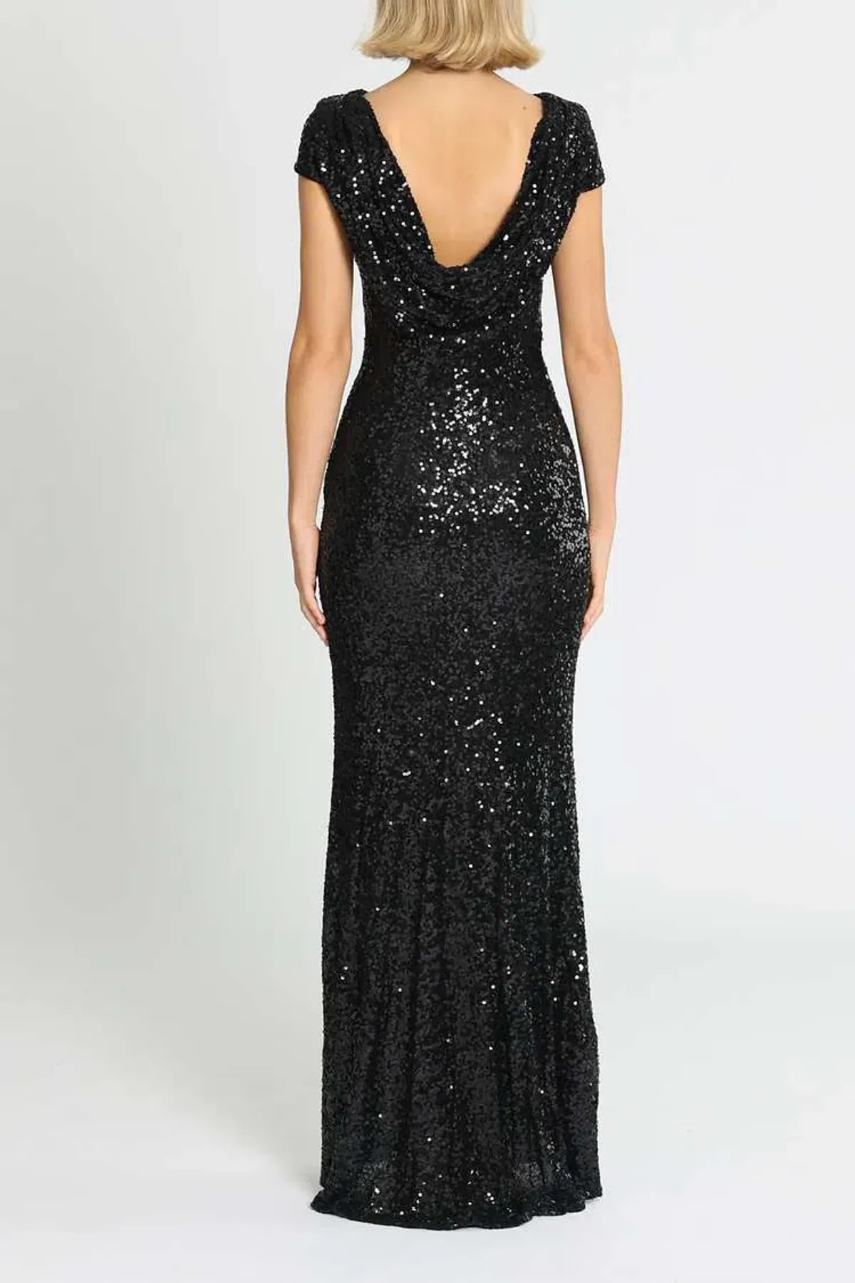 Badgley Mischka Sequin Cowl Back Gown Black Size 10 - Image 3