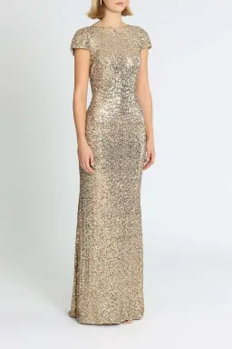 Badgley Mischka Sequin Cowl Back Gown Gold Size 8 for rent on The Volte - image 2