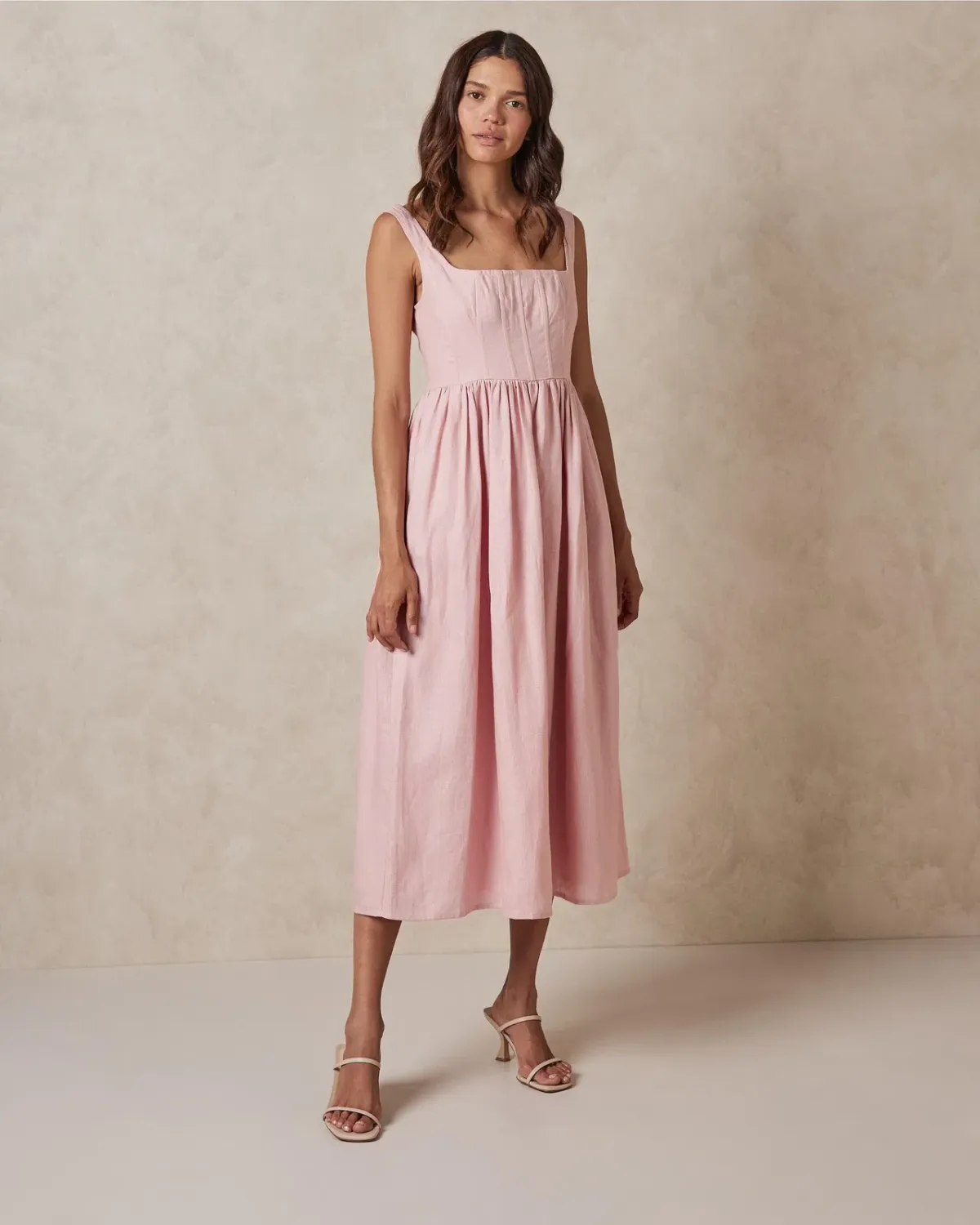 AERE Corset Midi Dress Pink Size 10 - Image 2