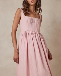 AERE Corset Midi Dress Pink Size 10 for rent on The Volte - image 1