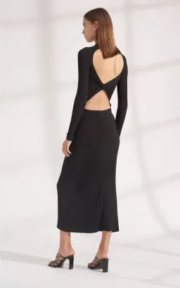 Dion Lee Stripe Rib Twist Reversible Midi Dress in Black Size 8  for rent on The Volte - image 2