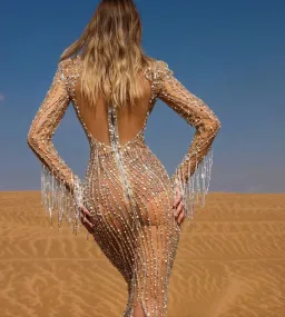 Albina Dyla Deserte Beaded Dress With Tassel Cuffs Size 6 for rent on The Volte - image 2