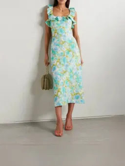 Zimmermann High Tide Frilled Midi Dress in Aqua Ikat Floral Size 1 / AU 10 for rent on The Volte - image 3