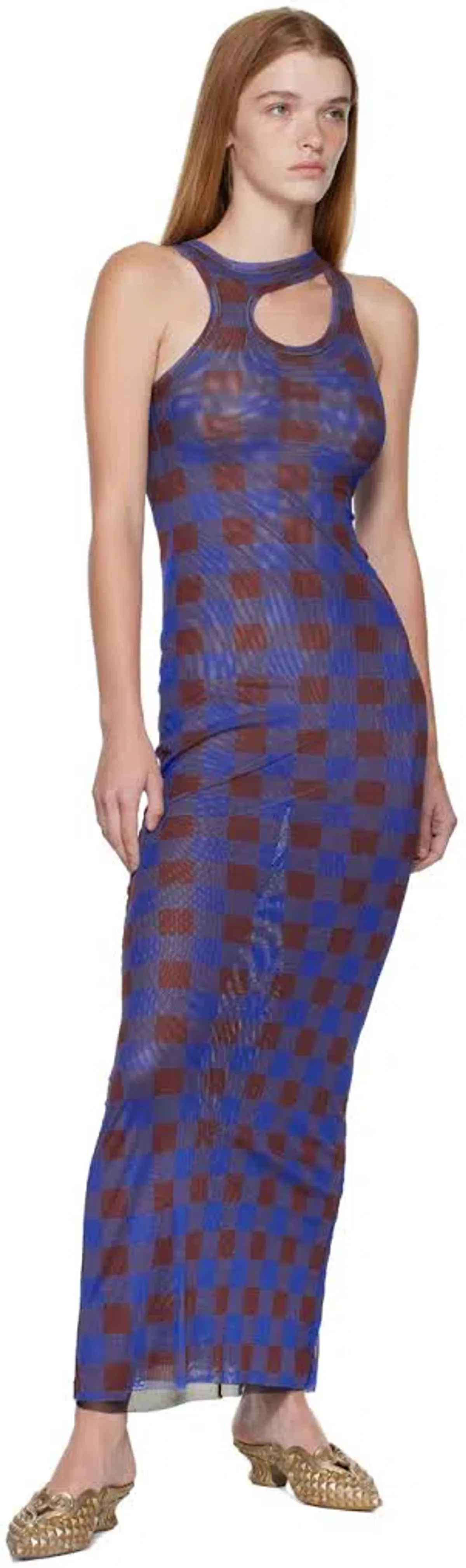 Ottolinger Mesh Tank Top Maxi Dress Blue Size 6 - Image 1