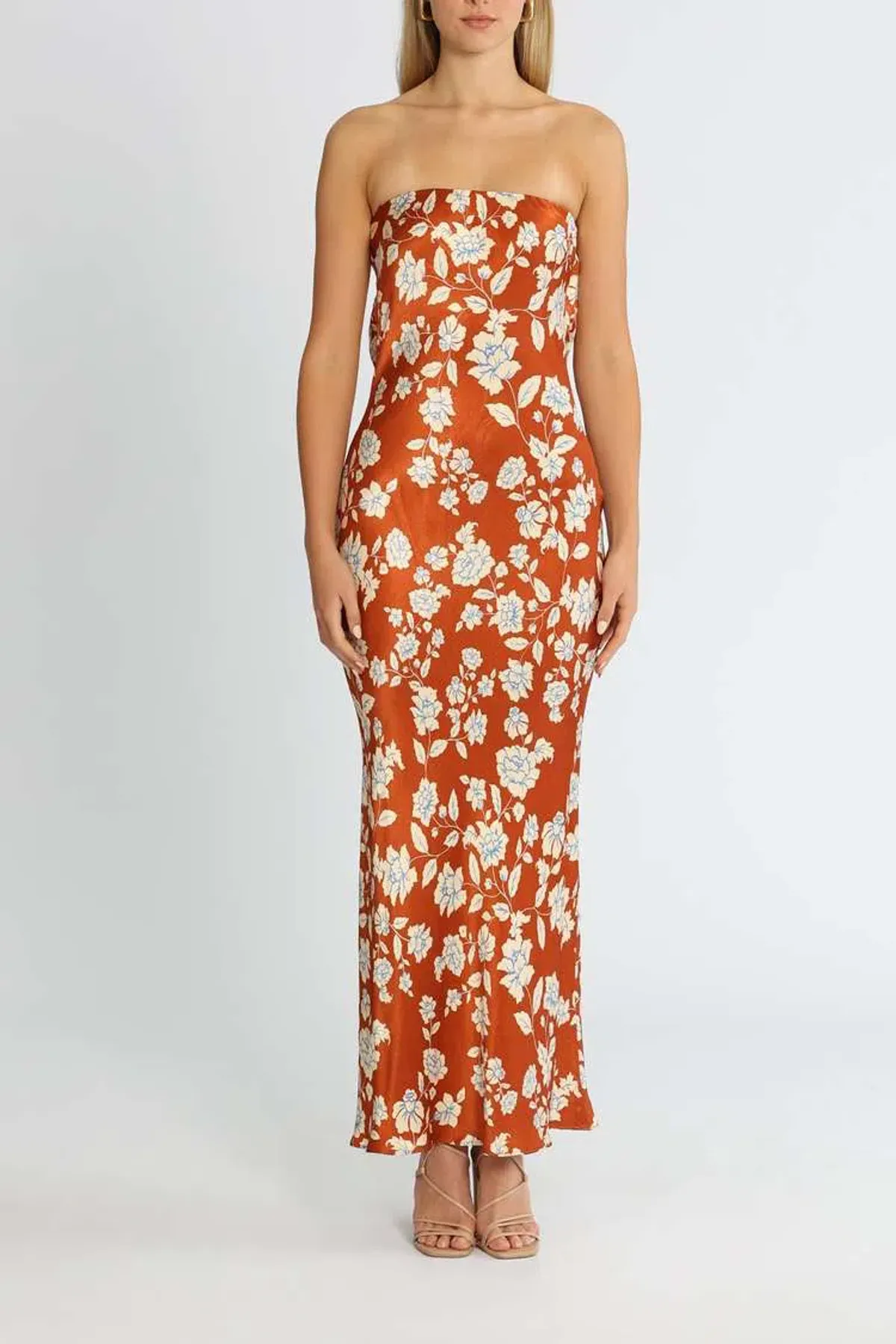 Bec & Bridge Blossom Strapless Maxi Dress Rust/Floral Print Size 8 - Image 1
