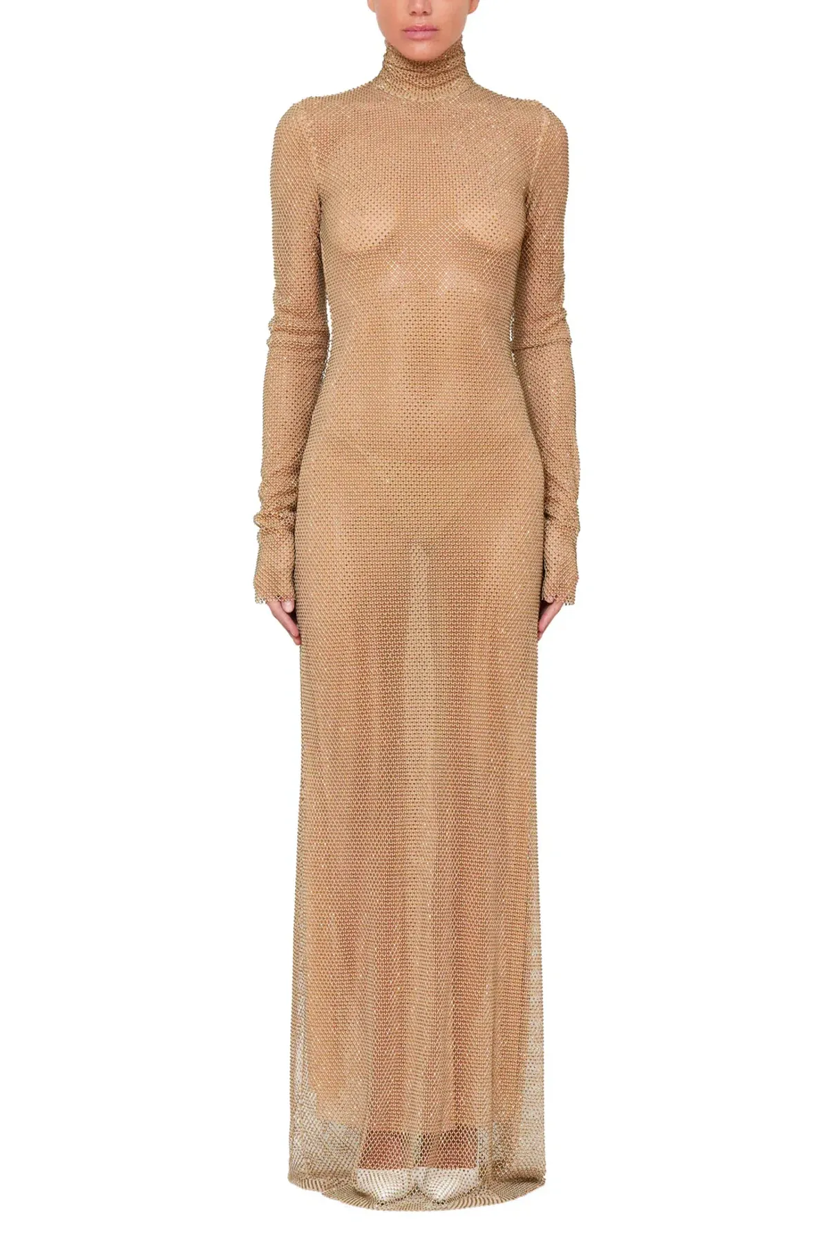 LaQuan Smith Mock Neck Column Gown Gold Size 6 - Image 2
