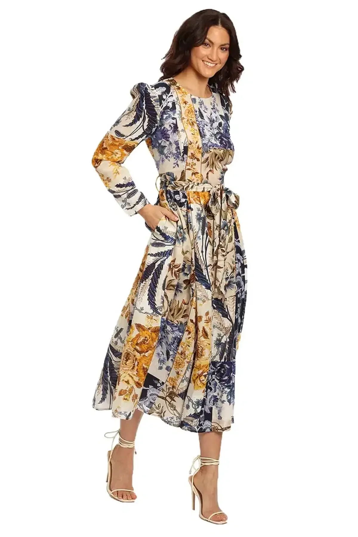 Zimmermann Aliane Patchwork Midi Dress Multi Size 16 AU - Image 2