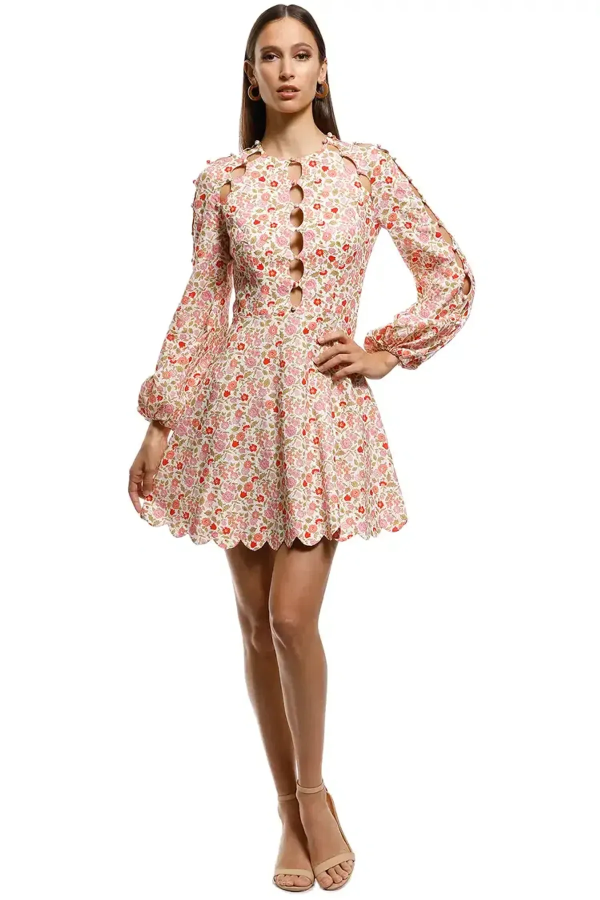 Zimmermann Goldie Scallop Short Dress Floral Size 14 AU - Image 1