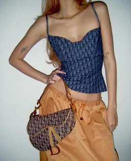 Vintage Dior Monogram Bustier Corset Navy Print Size 8 for rent on The Volte - image 3