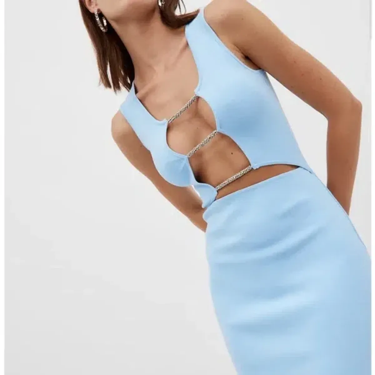 Christopher Esber Crystal Lattice Column Dress Ice Blue Size 6 - Image 4