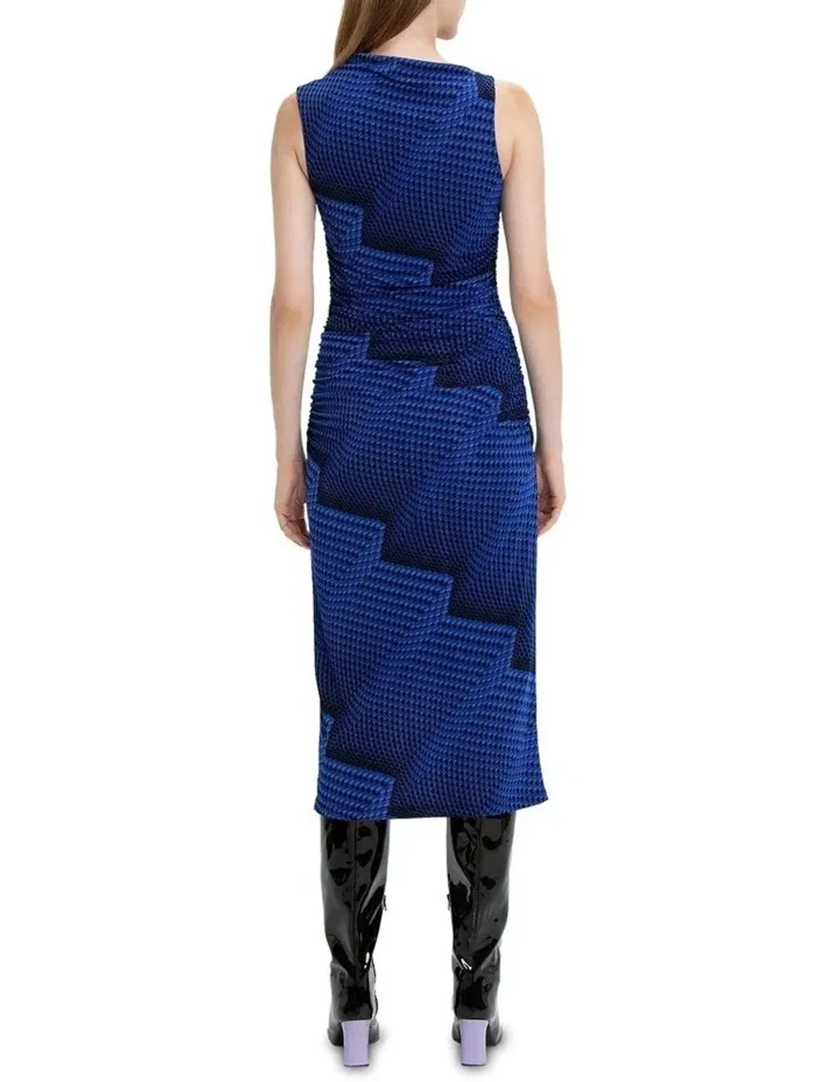 Cue Jersey Rushed Dress Blue Print Size 8  - Image 3