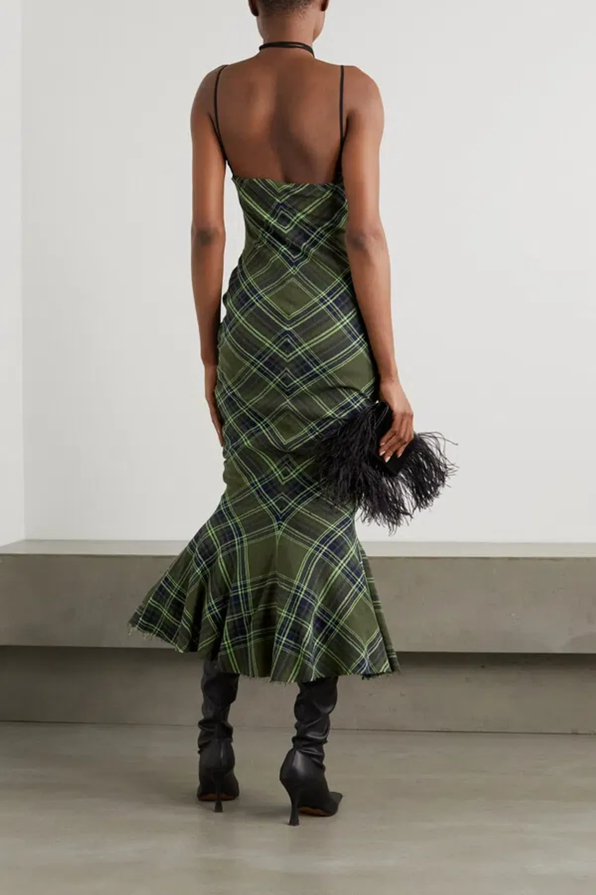 Connor Ives Fluted Checked Cotton Blend Gauze Midi Dress Print Size 6 - Image 1