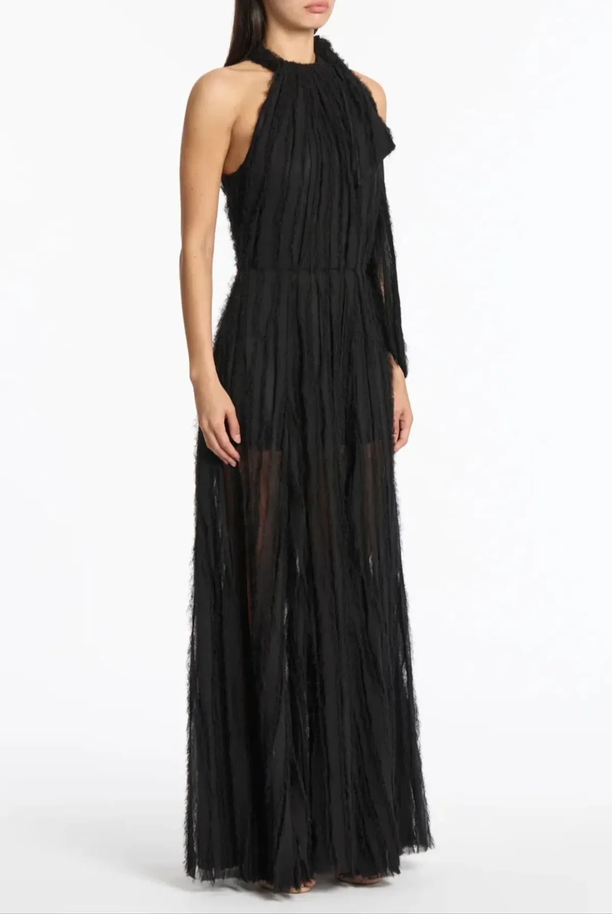 Carla Zampatti Shredded Tulle Halter Gown Black Size 14 - Image 2