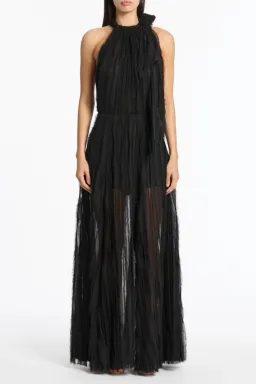 Carla Zampatti Shredded Tulle Halter Gown Black Size 14 for rent on The Volte - image 1
