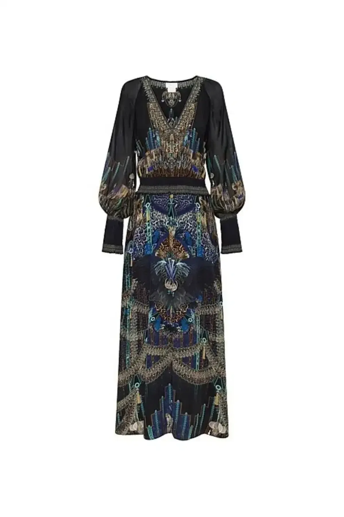 Camilla Black Dress With Shirred Waist in Dripping In Deco Size 8 - Image 3